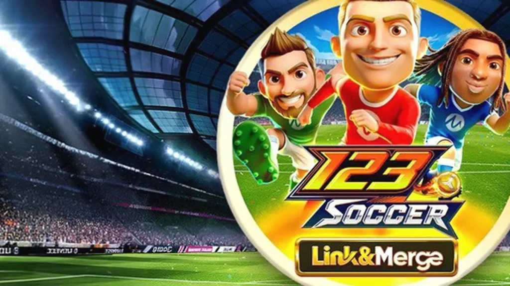 Interface do jogo 123 Soccer Link&Merge com elementos de futebol